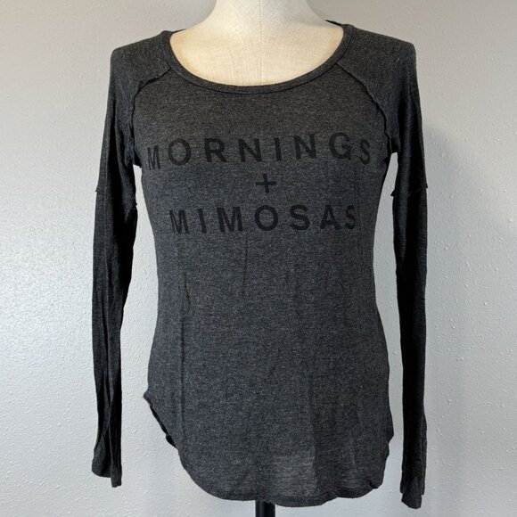 Mornings + Mimosas Graphic Long Sleeve Top Well Worn Los Angeles Dark Gray Sz XS - Picture 1 of 11
